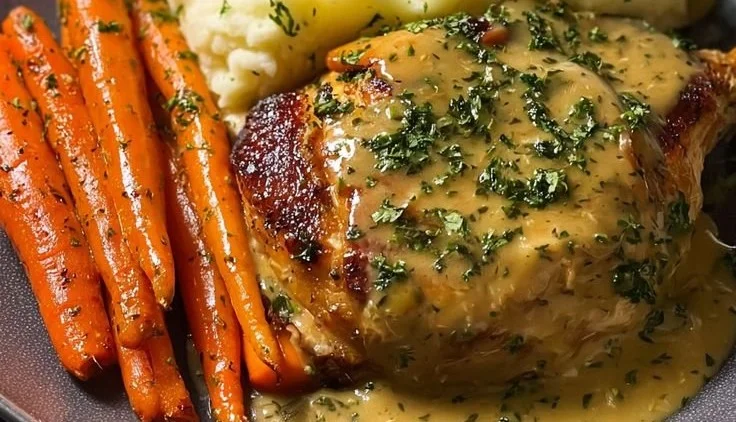 Creamy Herb Chicken with Mashed Potatoes & Glazed Carrots: A Complete Comfort Food Dinner