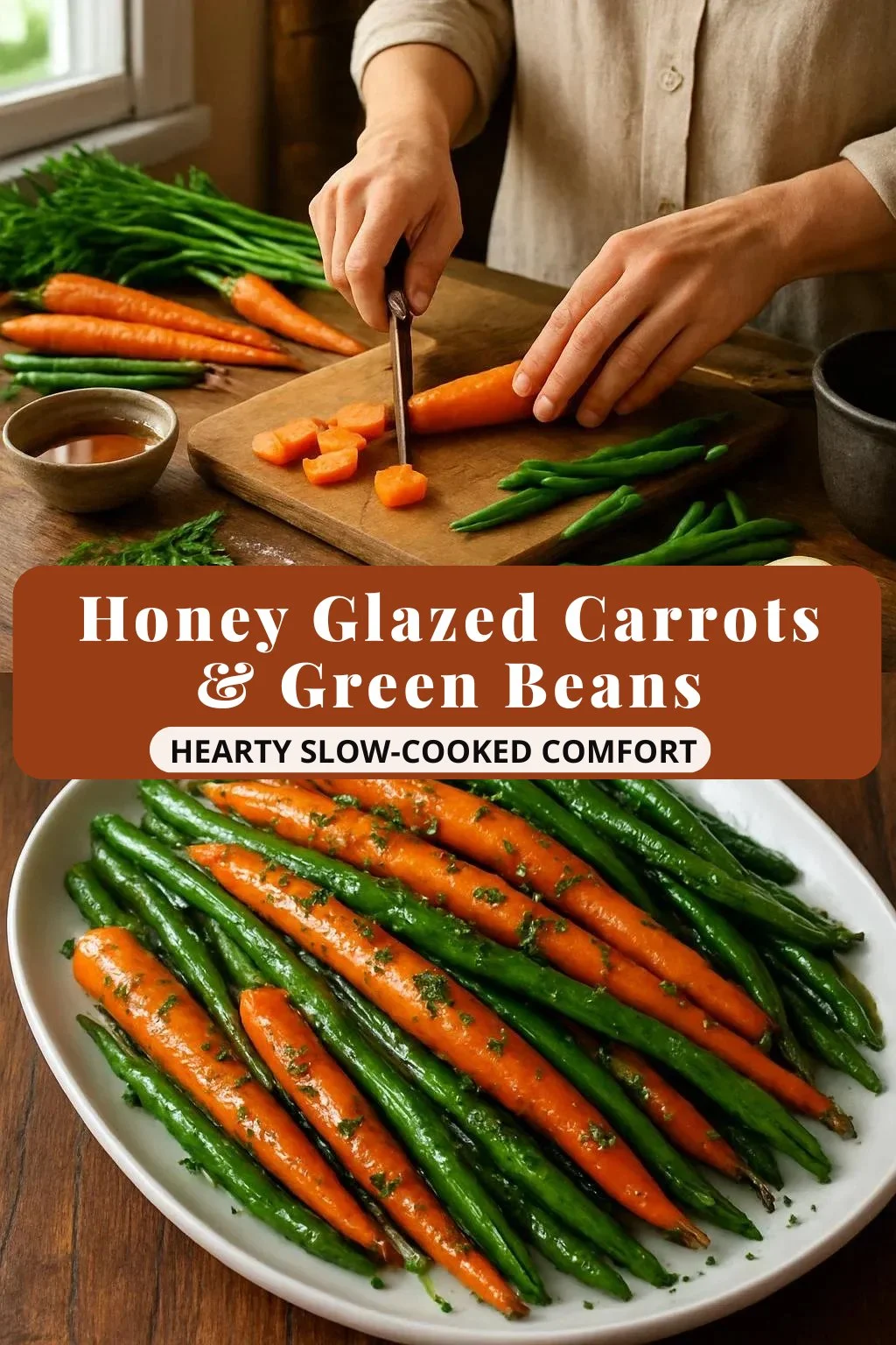 Honey glazed carrots and green beans in a bowl, a delicious side dish.