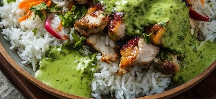 Peruvian Chicken and Rice with Green Sauce