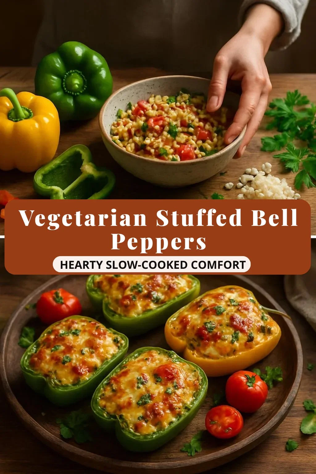 Delicious vegetarian stuffed bell peppers filled with fresh ingredients.