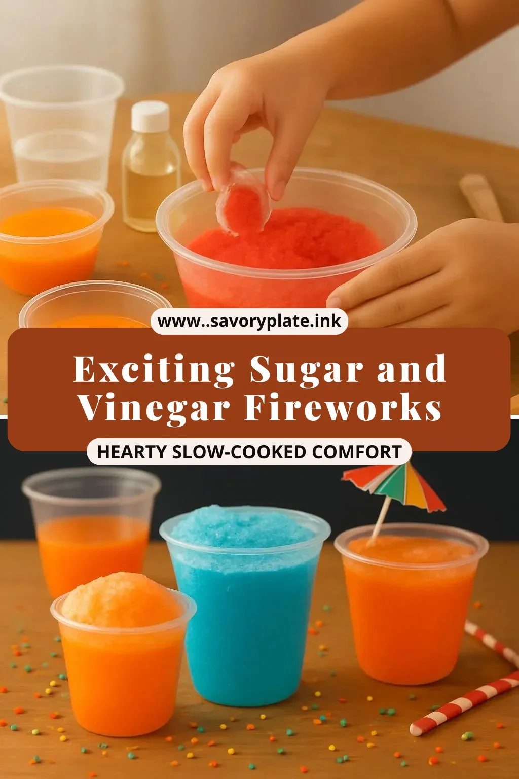 Colorful sugar fireworks display using vinegar and sugar experiments