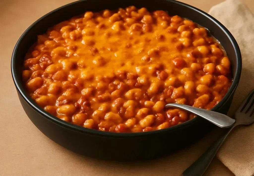 Cheesy Beefy Chili Mac served in a bowl with toppings