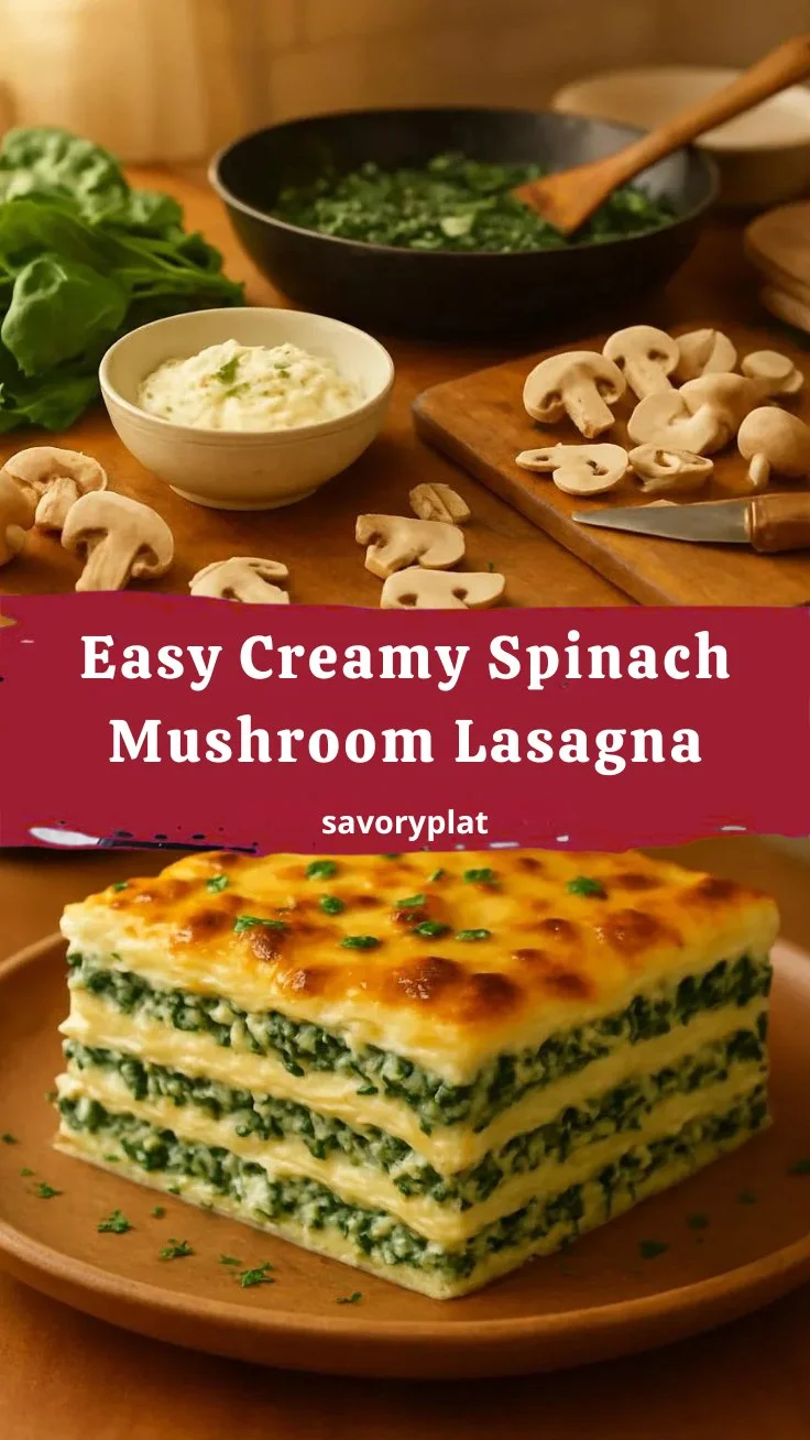 Easy Creamy Spinach Mushroom Lasagna