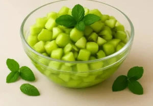 Green fruit salad with kiwi, grapes, and green apple slices in a bowl