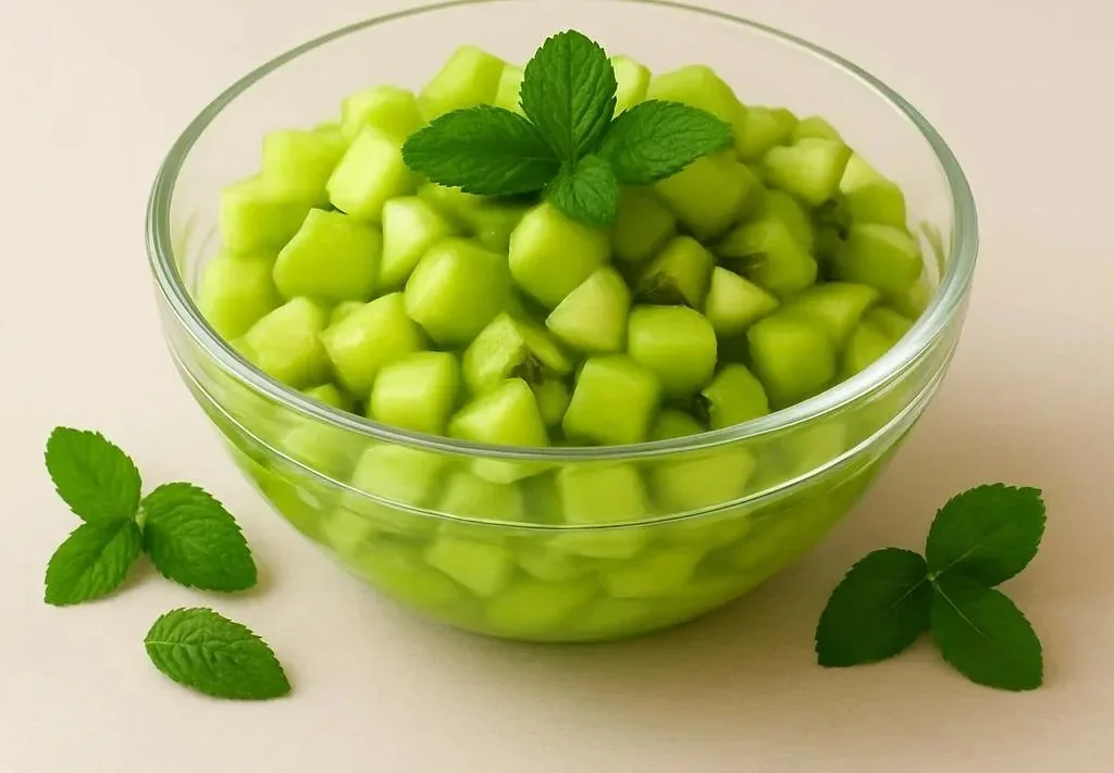 Green fruit salad with kiwi, grapes, and green apple slices in a bowl
