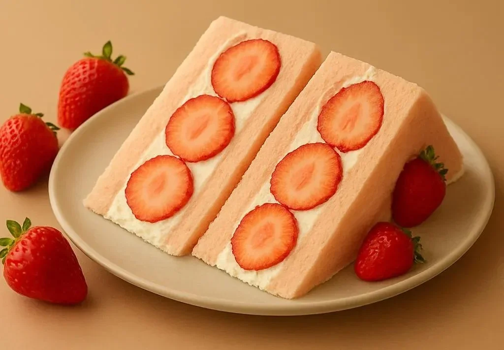 Delicious strawberry sandwich with fresh strawberries and creamy filling