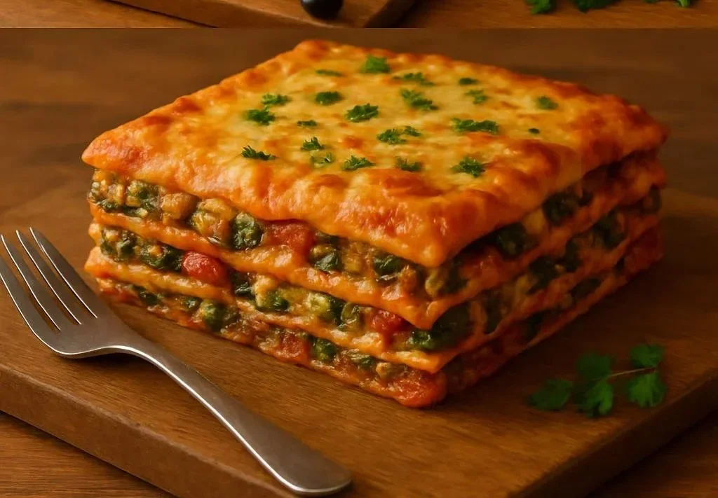 Deliciously layered vegetable lasagna with fresh ingredients and cheese